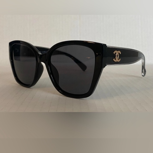CHANEL Accessories - CHANEL Black Sunglasses with Gold Logo